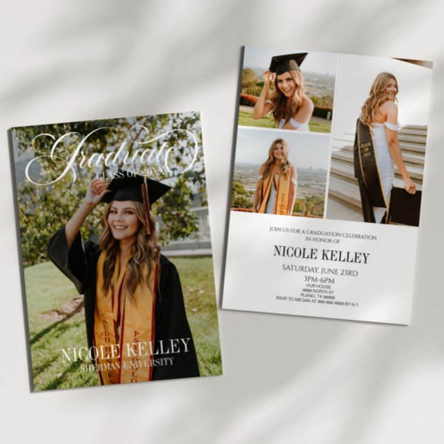 Convite Elegant Script Custom Photo Graduation (Criador carregado)