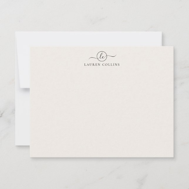 Convite Elegant Script Duas Inicial Monograma Nota Marfim  (Frente)
