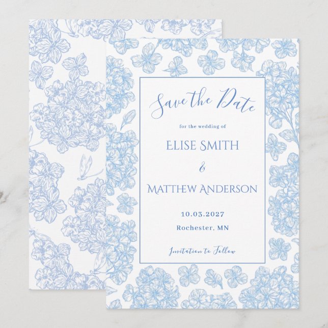Convite Elegant Script Floral Wedding Save The Date Card (Frente/Verso)
