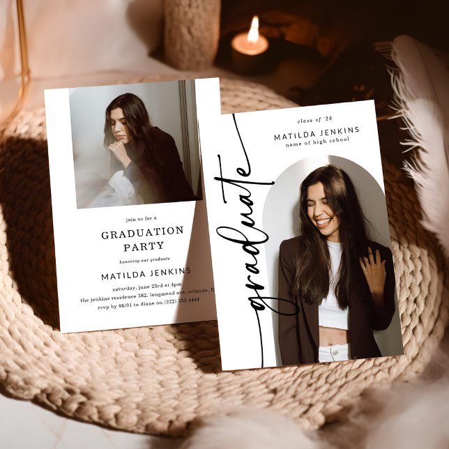 Convite Elegant Script Grad Arch Photo Collage Graduation (Criador carregado)