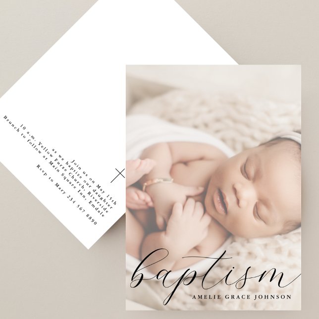 Convite Elegant Script Hazy Photo Simple Baptism (Criador carregado)