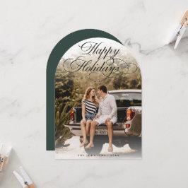 Convite Elegant Script Modern Arch 1 Photo Christmas Card