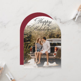 Convite Elegant Script Modern Arch 1 Photo Christmas Card