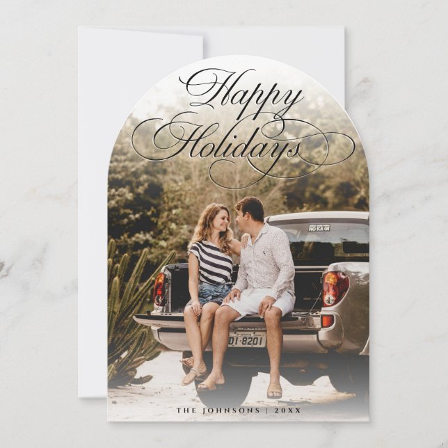 Convite Elegant Script Modern Arch 1 Photo Christmas Card (Frente)