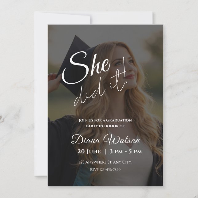 Convite Elegant Script Photo Graduation Party Invitation (Frente)