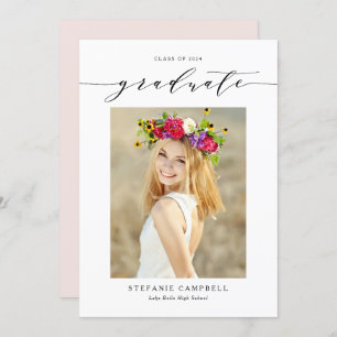 Convite Elegant Script Pink Photo Graduation Party