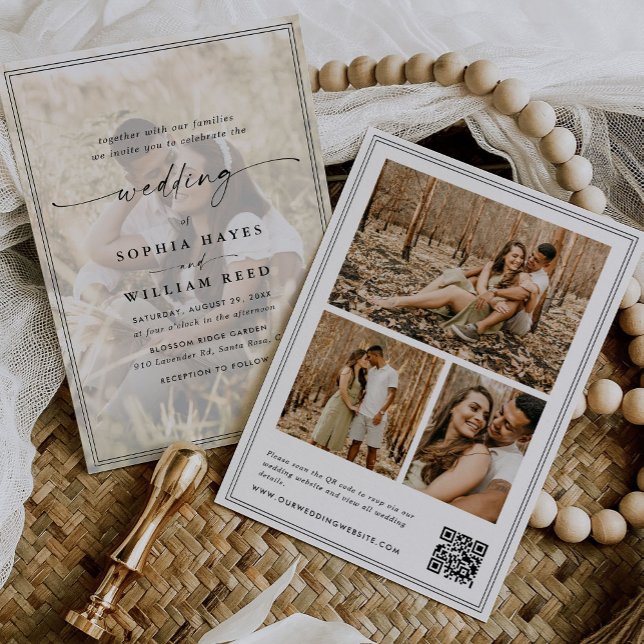 Convite Elegant Script QR Code Photo Wedding (Criador carregado)