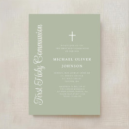 Convite Elegant Script Sage Green Boy First Communion