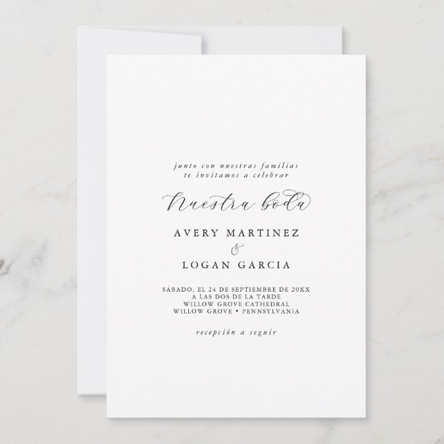 Convite Elegant Script Spain Nuestra Boda (Frente)