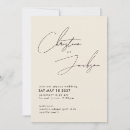 Convite Elegant Script Typography Modern Cream Wedding