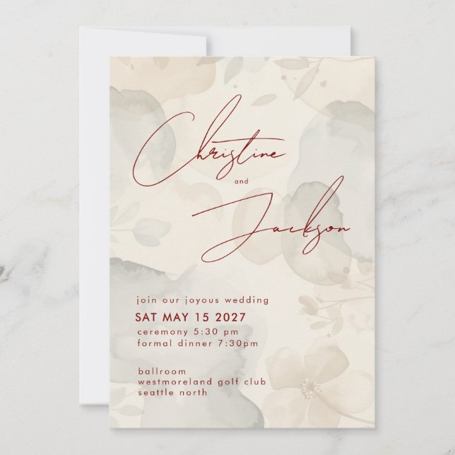 Convite Elegant Script Typography Modern Cream Wedding (Frente)