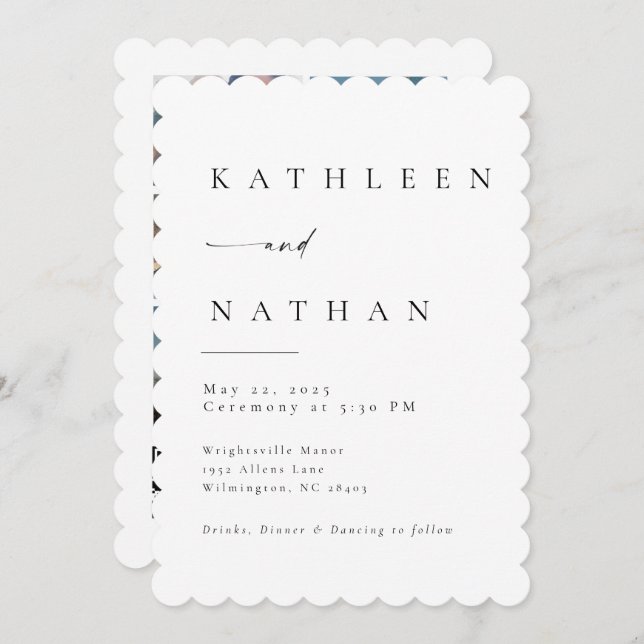 Convite Elegant Script Wedding Invitation with 5 Photos (Frente/Verso)