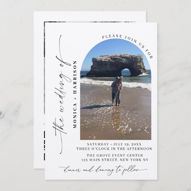 Convite Elegant Script Wedding QR Code Invitation (Frente/Verso)