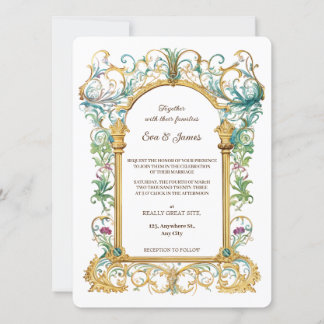 Convite Elegant Scrollwork Floral Regal Botanical Wedding