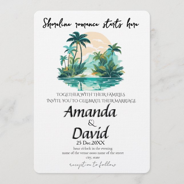 Convite Elegant Seaside Beach Wedding Invitation (Frente)