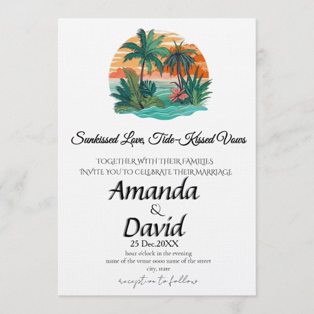 Convite Elegant Seaside Beach Wedding Invitation (Frente)