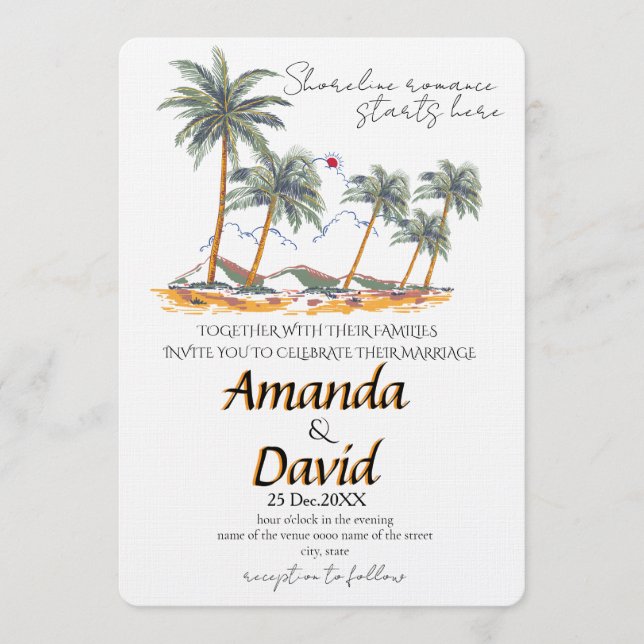 Convite Elegant Seaside Beach Wedding Invitation (Frente)