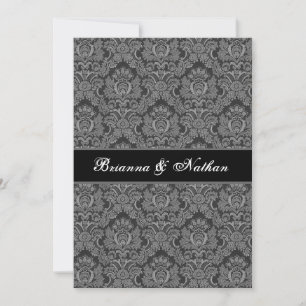 Convite Elegant SHADES OF GRAY Damask Wedding Invitation