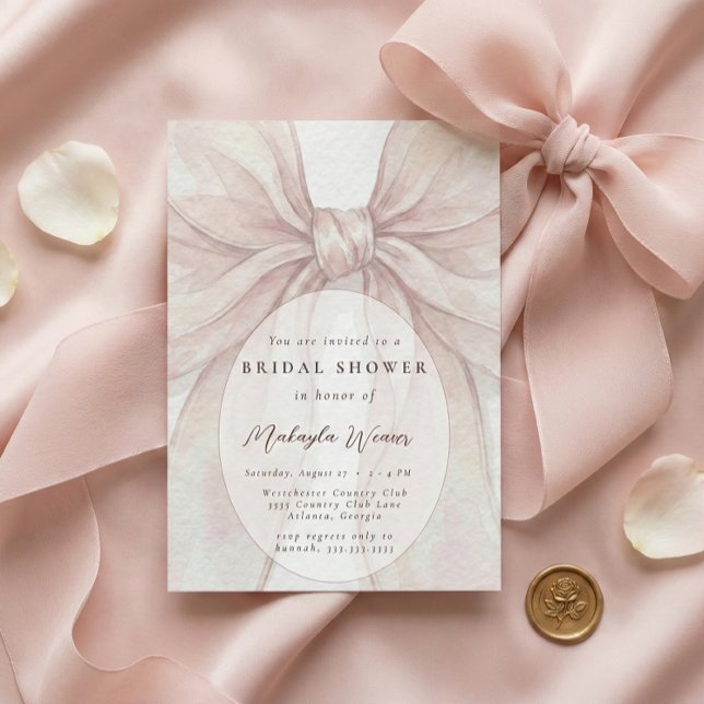 Convite Elegant Sheer Pink Blush Bow Bridal Shower (Criador carregado)