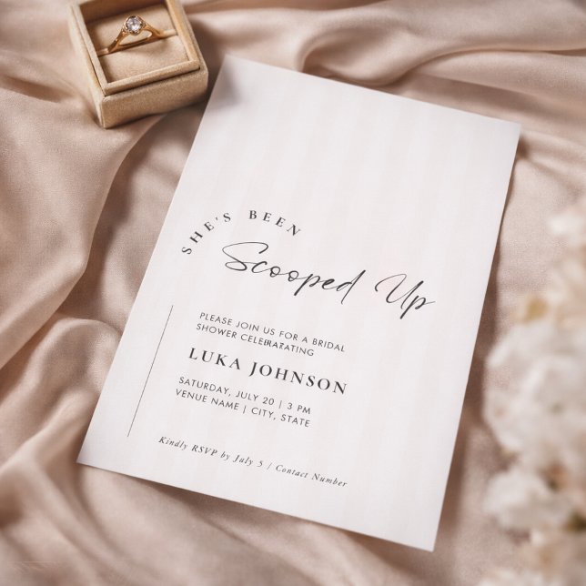 Convite Elegant She's Been Scooped Up Stripe Bridal Shower (Criador carregado)