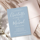 Convite Elegant Signature Script Engagement Party<br><div class="desc">Featuring signature style names,  this elegant,  modern simple engagement party invitation can be personalised with your information in chic white lettering on a dusty blue background. Designed by Thisisnotme©</div>
