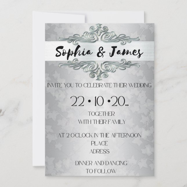 Convite Elegant Silver Baroque Wedding Invitation – Custom (Frente)