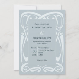 Convite Elegant Silver Blue Vintage Ribbon