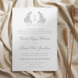 Convite Elegant Silver Botanical Crest Heritage Wedding 