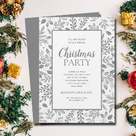 Convite Elegant Silver Botanicals Christmas Party