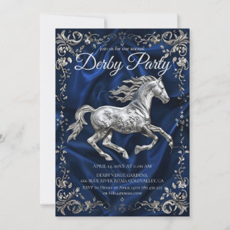 Convite Elegant Silver Horse Derby Party Invitation with N