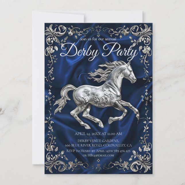 Convite Elegant Silver Horse Derby Party Invitation with N (Frente)