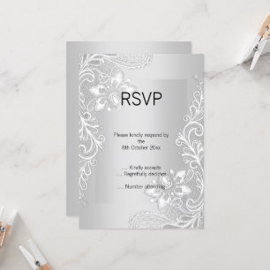 CONVITE ELEGANT SILVER LACE RSVP 