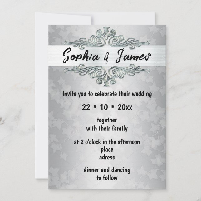 Convite Elegant Silver Wedding Invitation – Custom card (Frente)