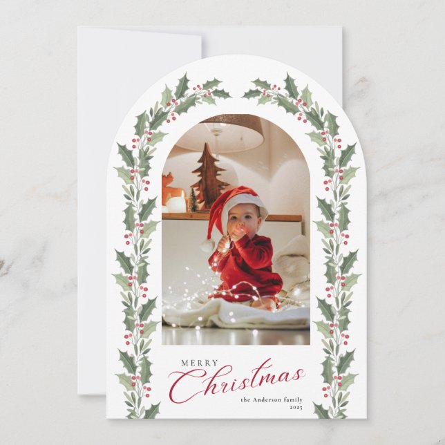 Convite Elegant Simple Arch 1 Photo Christmas Holiday Card (Frente)