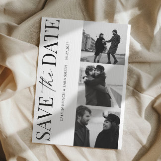 Convite Elegant Simple Black and White Photo Save the Date