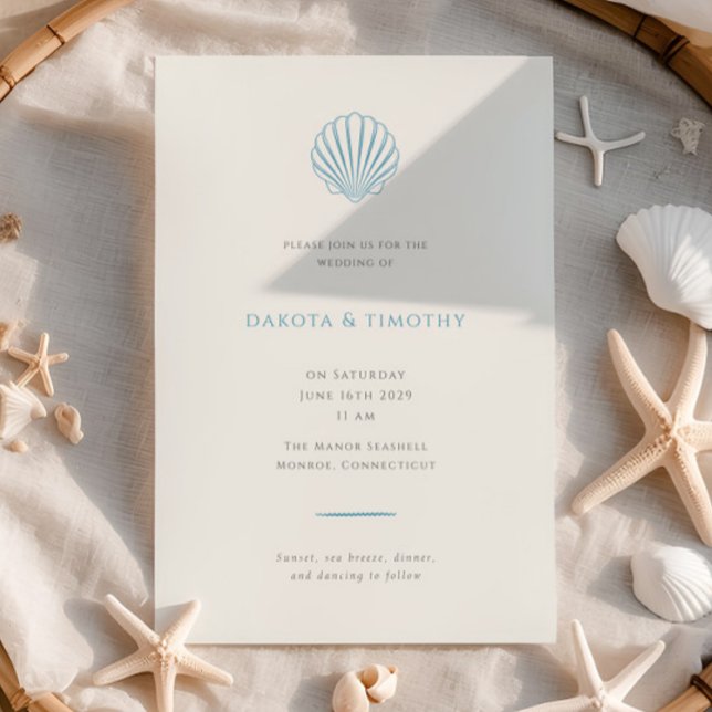 Convite Elegant Simple Blue Seashell Wedding invitation (Criador carregado)
