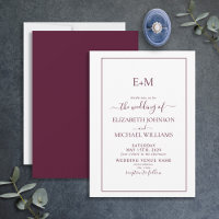 Elegant Simple Burgundy Formal Monogram Wedding