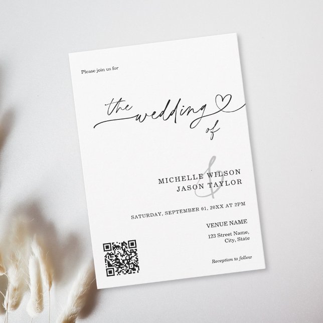 Convite Elegant Simple Minimalist Black and White QR Code (Elegant Simple Minimalist Black and White QR Code Invitation)