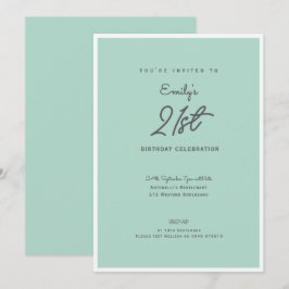 Convite Elegant Simple Modern Mint 21st Birthday Party