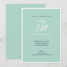 Convite Elegant Simple Modern Mint 21st Birthday Party