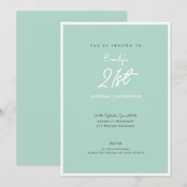 Convite Elegant Simple Modern Mint 21st Birthday Party
