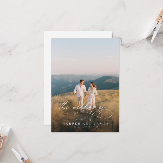 Convite Elegant Simple Script QR Code Budget Photo Wedding (Frente/Verso In Situ)