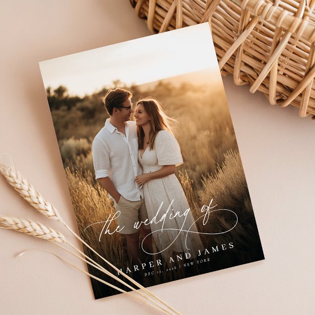 Convite Elegant Simple Script QR Code Photo Budget Wedding (Criador carregado)