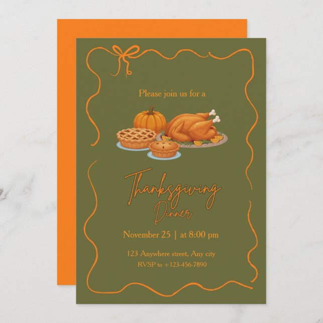 Convite Elegant Simple Thanksgiving Dinner (Frente/Verso)
