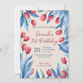 Convite Elegant Soft Floral Tulip 21st Birthday Invitation
