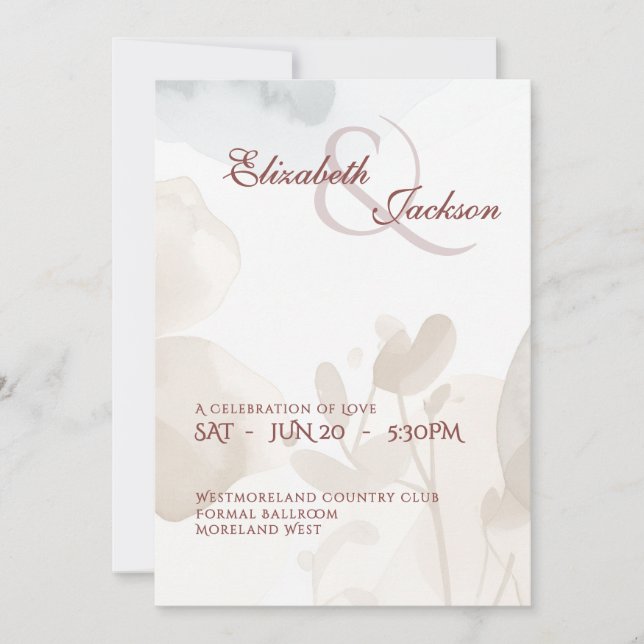 Convite Elegant Soft Romantic Botanical Script Wedding  (Frente)