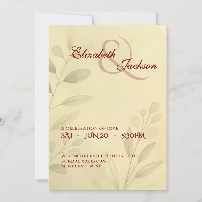 Convite Elegant Soft Romantic Botanical Script Wedding  (Frente)