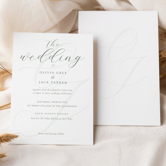 Convite Elegant Soft Sage Green Calligraphy Wedding (Criador carregado)