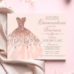 Convite Elegant Spanish Quinceañera Mis Quince Pink Rose<br><div class="desc">Modern yet elegant Quinceañera Mis Quince Anos invitations.  Glitter diamond tiara / crown and dress / gown.  Light blush pink rose gold colors.  Easy to edit template cards.  Perfect for 15th girl birthday party.</div>