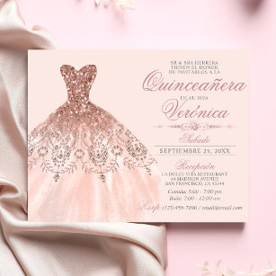 Convite Elegant Spanish Quinceañera Mis Quince Pink Rose